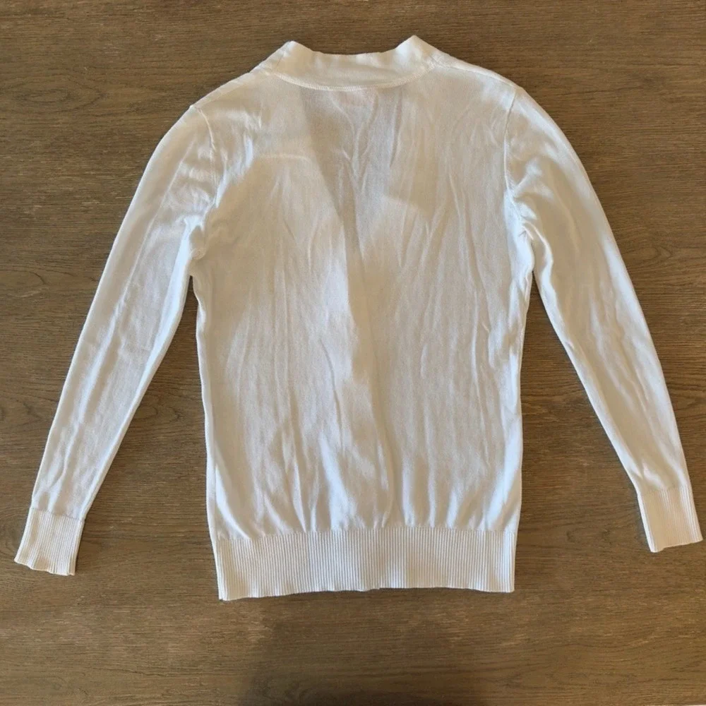 TORY BURCH Simone Cardigan 100% Cotton-White-Gold Logo Button-Lightweight-Sz XS